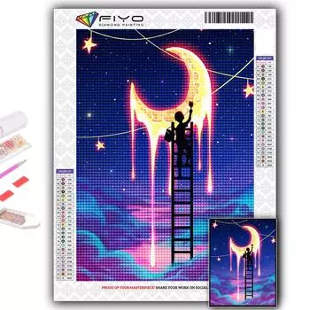 5D DIY Художественная Луна и звездное небо вышивка крестиком Стразы Алмазный рисунок Вышивка Мозаика Домашний декор Full Round 20X30CM