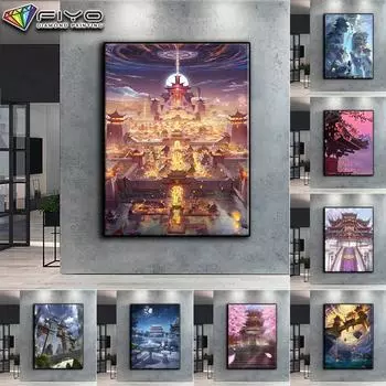 5D DIY китайский стиль здание вышивка крестиком стразы Алмазный рисунок вышивка мозаика домашний декор Full Round 20X30CM