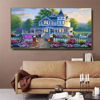 5d Diy комплект алмазной живописи цветочный сад дом пейзаж полная алмазная вышивка стены вышивка крестом гостиная искусство домашний декор 30x60CM