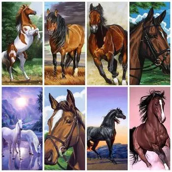 5D DIY комплект алмазной живописи «Лунный свет и лошадь в джунглях» Алмазная вышивка стразы украшения для дома Round 20x30cm