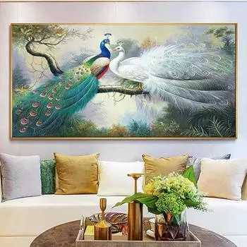 5D DIY комплект алмазной живописи павлины дерево большой размер алмазная вышивка животное искусство настенная живопись вышивка крестом спальня домашний декор 30x60CM