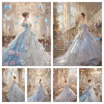 5D Diy комплект алмазной живописи принцесса девушка полный квадратный круглый алмаз вышивка красочный цветок ручной работы DIY мозаика украшение дома square 40x30cm белый