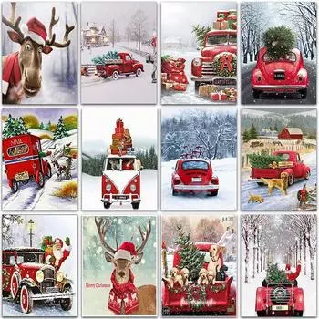 5D DIY комплект алмазной живописи Рождественские животные автомобиль ослик собака полная круглая вышивка мозаика вышивка крестом краска домашний декор Full Round 20x30CM