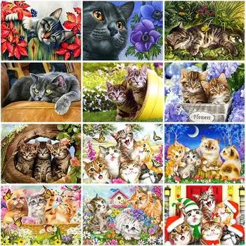 5D DIY Кошка Алмазная вышивка Пейзаж Цветок Алмазная картина Полный квадратный/круглый мозаичный рисунок из горного хрусталя Домашний декор Подарок Full Round 20X30CM красный