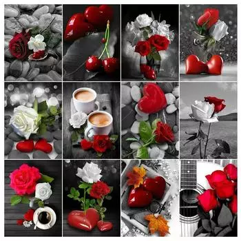 5D DIY «Красная роза кофе» Алмазная вышивка Круглый горный хрусталь Вышивка крестом Домашнее украшение Full Round 20x30CM