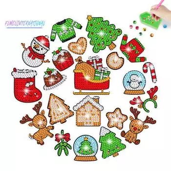 5D DIY Красочные наклейки с алмазной живописью Различные рождественские елки Снеговик Олень Форма Блестящие наклейки с алмазной живописью Sets