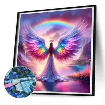 5D DIY Красочный Радужный Крылатый Ангел Алмазная Картина Полный Круглый Сверла Мозаика Искусство Наборы Для Вышивки Крестом Гостиная Домашний Декор Дети Подарки На День Рождения 20x20cm