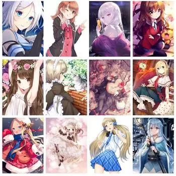 5D DIY круглая Алмазная картина Аниме Алмазная вышивка Полный домашний декоративный подарок 20X30CM красный