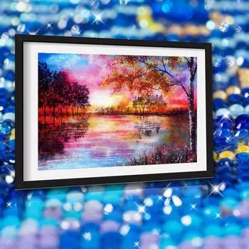 5D DIY Круглая Алмазная картина Лесной пейзаж Алмазная вышивка Пейзаж Вышивка крестом Рукоделие 20X30CM