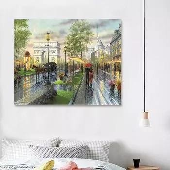5D DIY Круглая алмазная картина Уличный пейзаж Алмазная вышивка Продажа Дождливый день Абстрактный пейзаж 20X30CM