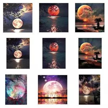 5D Diy круглая алмазная живопись пейзаж луна дерево вышивка крестиком украшение дома украшение стены подарок на праздник 30x30cm