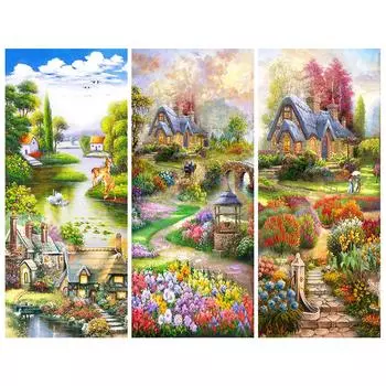 5D DIY круглая алмазная живопись, полная дрель, природа, садовый дом, вышивка, алмазная вышивка крестом, мозаика, комплект, подвесные картины Full Round 30x70CM