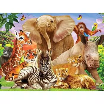 5D DIY круглая алмазная живопись Животный мир Слон Носорог Алмазная вышивка крестиком настенные наклейки домашний декор 20X30CM