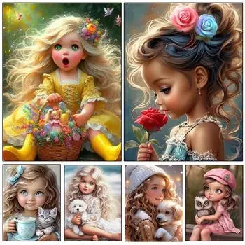 5D Diy Круглая Квадратная Алмазная Картина Искусство Девочка и Собака Алмазная Вышивка Крестом Используется Для Украшения Дома Ремесла Украшения Full Round 20x30CM