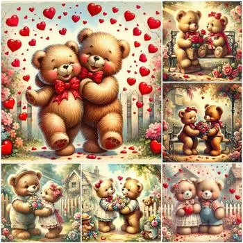 5D DIY Любовь Кукла Роза Уход Медведь Искусство Алмазная Картина Мультфильм Полный Круглый Алмазная Мозаика Наборы Для Вышивки Крестом Детская Комната Домашний Декор Стен Подарки На День Рождения 20x20cm