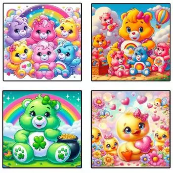 5D DIY Lucky Красочная Радуга Мультфильм Милый Мишка Утка Животное Ручная Алмазная Картина Вышивка Крестом Полный Круглый Алмазная Мозаика Комната Домашний Декор Подарки 20x20cm