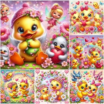 5D DIY Милая Утка Мультфильм Ангел Бабочка Искусство Любовь Рука Алмазная Картина Мозаика Вышивка Крестом Полный Круглый Сверла Современный Домашний Декор Стены Детские Подарки 20x20cm