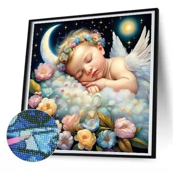 5D DIY Милый ребенок Спящий ангел Дети Алмазная картина Наборы для вышивки крестом Полные круглые сверла Мозаика Художественные фотографии Горный хрусталь Домашний декор Ремесла 20x20cm