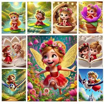 5D DIY мультфильм эльф девушка алмазная картина красочный фэнтези пейзаж вышивка крестом комплект полный круглый дрель мозаика искусство домашний декор подарок Full Round 20x30CM