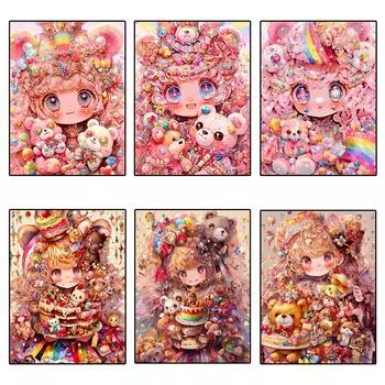 5D DIY мультфильм девушка алмазная живопись набор красочные большие глаза девушка крест вышивка ручная работа алмазная мозаика искусство подарок Full Round 20x30CM