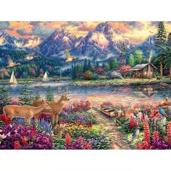 5D DIY Набор алмазной живописи Горная мозаика Пейзаж Бисер Вышивка Олень Креативное хобби Дом Украшение дома Full Round 20x30CM