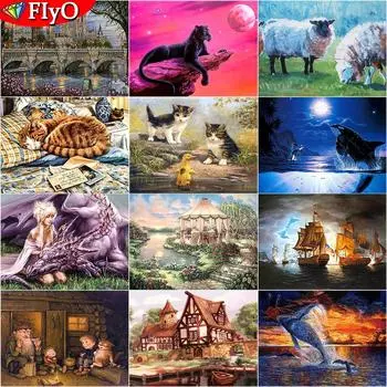5D DIY Набор алмазов для рисования Дракон Пейзаж Женщина Фотографии Стразы Алмазная вышивка Парк Павильон Небо Мозаика Домашний декор Full Round 20X30CM красный