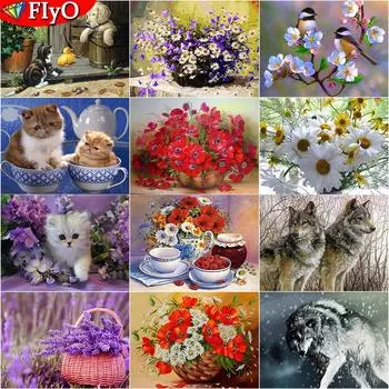 5D DIY Набор алмазов для рисования Фиолетовый цветок и кошка Алмазная вышивка Распродажа Цветы в корзине Стразы Мозаика Домашний декор Full Round 20X30CM красный