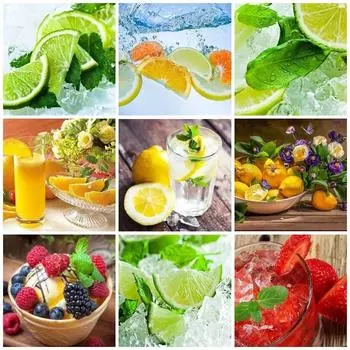 5D DIY Набор для алмазной живописи Фруктовый суп Летающая алмазная вышивка Стразы Украшения для дома Round 20x30cm