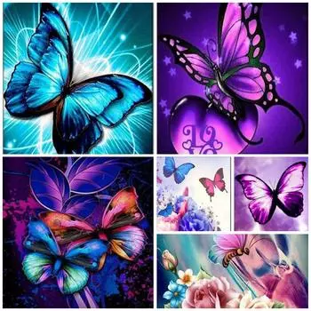 5D DIY Набор для алмазной живописи Красочные бабочки Летающие алмазные вышивки Стразы Украшения для дома Round 20x30cm