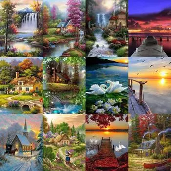 5D DIY Набор для алмазной живописи Весна и зима Искусство Алмазная вышивка Стразы Украшения для дома Round 20x30cm