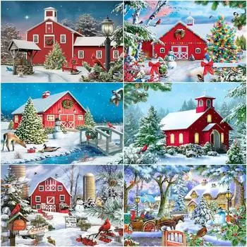 5D DIY Новая крутая полная круглая алмазная живопись Рождественская елка подарок Алмазная вышивка крестиком мозаика зимний пейзаж дом Full Round 20x30CM