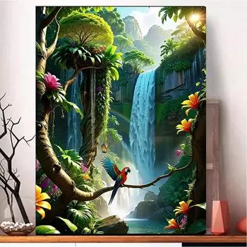 5d Diy Озеро Алмазная Картина Пейзаж Вышивка Мозаика Водопад Дерево и Птица Пейзаж Круглый Квадратный Алмазный Крест Искусство Главная Full Round 20x30CM