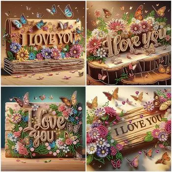 5D DIY Частичный набор для алмазной живописи со сверлом особой формы I Love You Decor