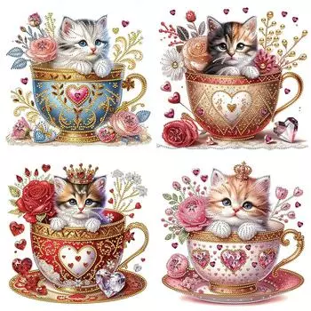 5D DIY Partial Special Shaped Drill Diamond Painting Kit Cup Cat Decoration