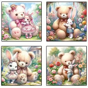 5D DIY плюшевый мишка и кролик милые мультяшные животные ручная алмазная живопись мозаика наборы для вышивки крестом полные круглые дрели современный домашний декор стены детские подарки 20x20cm