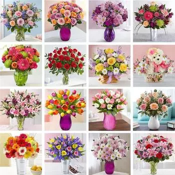 5D DIY Полная Алмазная картина Цветочная ваза Вышивка крестом Алмазная вышивка 30x30CM красный