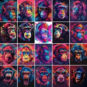 5D DIY Полная Алмазная Картина Ретро Рок Красивый Горилла Животное Мозаика Изготовление Вышивки Крестом Семейный Набор Украшения Стены Full Round 20x30CM