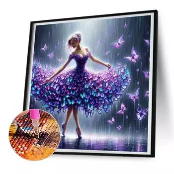 5D DIY полная круглая алмазная картина бабочка юбка девушка искусство ремесло 30x30см