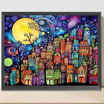 5D DIY Полная круглая алмазная картина, красочный дом, домашний декор, искусство 40x30 см CHINA