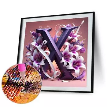 5D DIY Полная круглая алмазная картина Лилия Цветок Буква X Искусство Ремесло 40x40 см