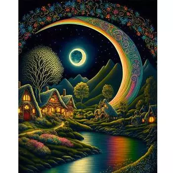 5D DIY Полная круглая алмазная картина Лунная ночь Декор Искусство Ремесло # E3815