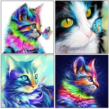 5D DIY полная круглая алмазная картина ;полноцветный кот ; Алмазная вышивка крестиком горный хрусталь мозаика картина украшение Full Round 20x20CM
