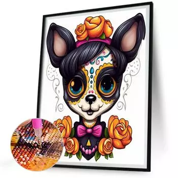 5D DIY Полная круглая алмазная картина Скелет собаки Хэллоуин Поделка 30x40 см