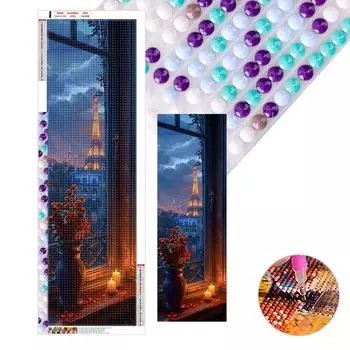 5D DIY Полная круглая алмазная картина Ваза и Эйфелева башня Искусство Ремесло 30x90см