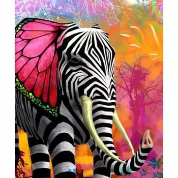 5d Diy Полная круглая алмазная картина, вышитая крестом Красочная бабочка Слон Вышивка Стразы 20X30CM
