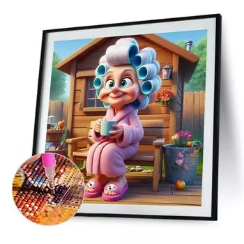 5D DIY Полная круглая алмазная картина, вышивка крестом, старая леди, домашний декор, искусство, ремесло 40x40 см A