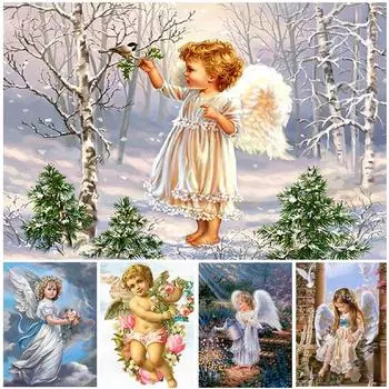 5D DIY полная круглая алмазная живопись красивая девушка ангел Алмазная вышивка мозаика комплект для вышивки крестом горный хрусталь мозаичное украшение Full Round 20x30CM