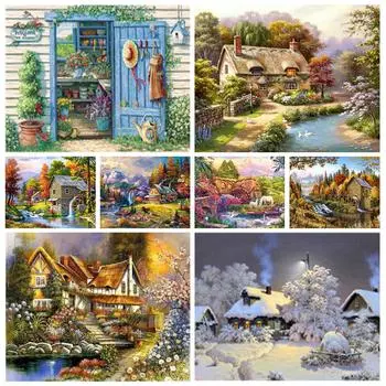 5D DIY полная круглая алмазная живопись Пейзаж Алмазная вышивка дом горный хрусталь мозаика домашний декор картина набор для вышивки крестом Full Round 20x30CM