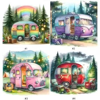 5D DIY Полная круглая дрель Алмазная картина Кемпинг Автомобиль Декор Искусство Ремесло 30x30 см ZSH1149