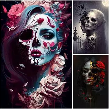 5D DIY Полная круглая дрель Алмазная картина Хэллоуин Skullgirls Декор Искусство Ремесло # w4138